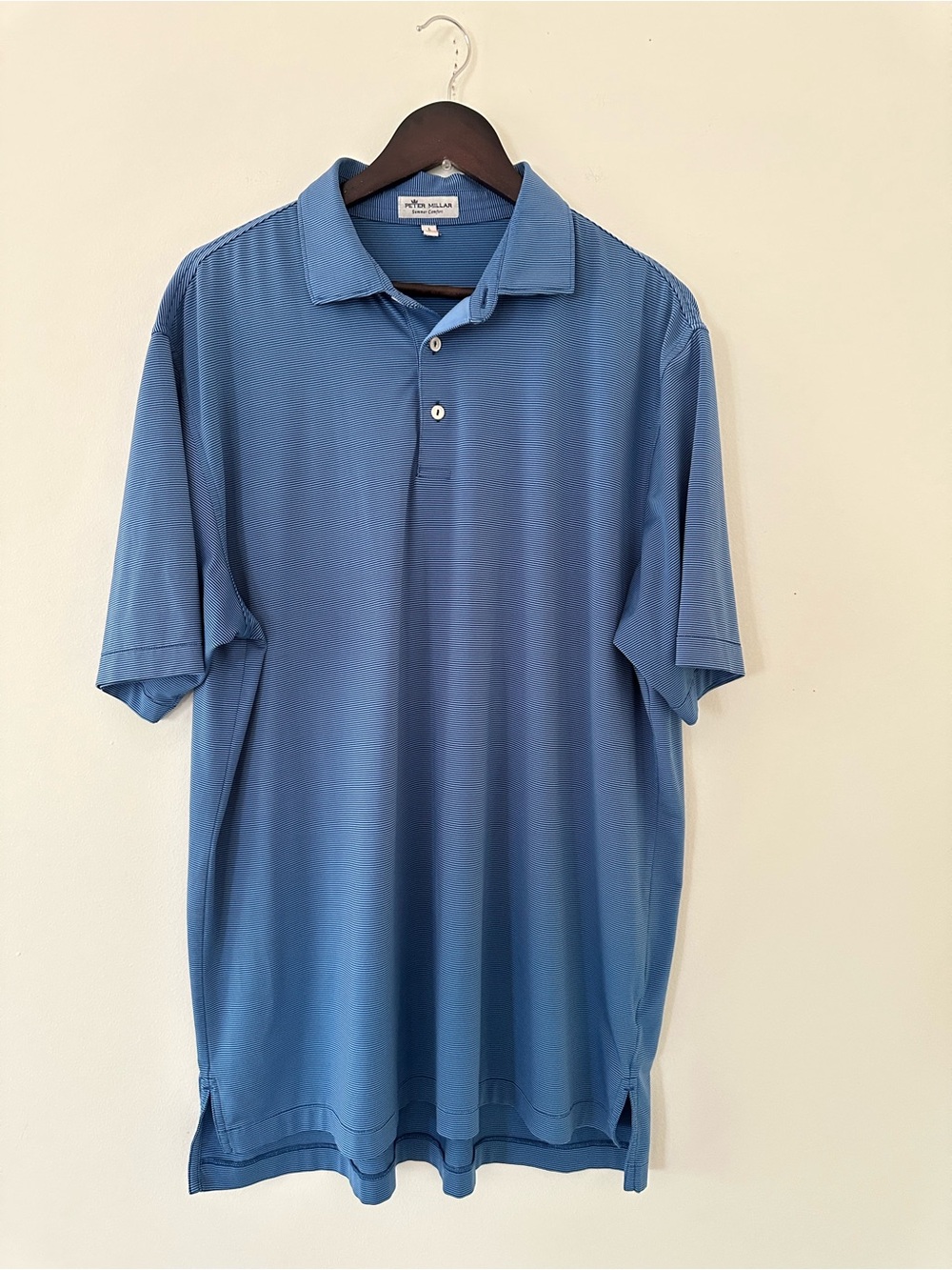 Peter Millar Men Pin Stripe Polo Shirt Short Sleeve Summer Comfort size L
